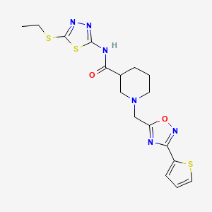 molecular formula C17H20N6O2S3 B2562789 N-(5-(乙硫基)-1,3,4-噻二唑-2-基)-1-((3-(噻吩-2-基)-1,2,4-恶二唑-5-基)甲基)哌啶-3-甲酰胺 CAS No. 1286714-76-8