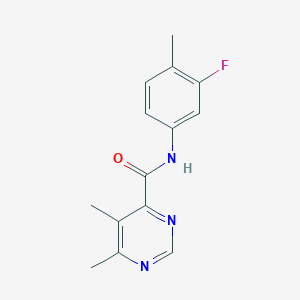molecular formula C14H14FN3O B2562800 N-(3-Fluoro-4-methylphenyl)-5,6-dimethylpyrimidine-4-carboxamide CAS No. 2380142-88-9