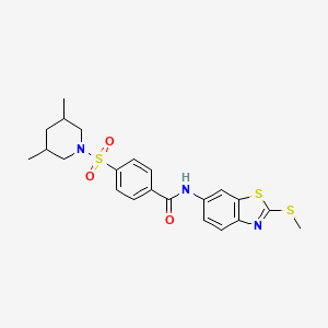 molecular formula C22H25N3O3S3 B2562824 4-((3,5-二甲基哌啶-1-基)磺酰基)-N-(2-(甲硫基)苯并[d]噻唑-6-基)苯甲酰胺 CAS No. 361478-64-0