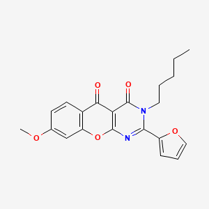 molecular formula C21H20N2O5 B2562831 2-(furan-2-yl)-8-methoxy-3-pentyl-3H-chromeno[2,3-d]pyrimidine-4,5-dione CAS No. 883956-53-4