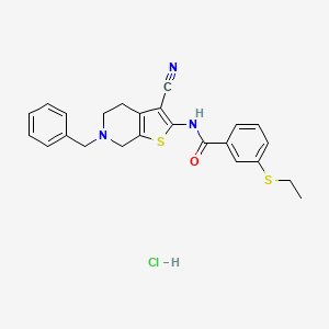 molecular formula C24H24ClN3OS2 B2562839 N-(6-benzyl-3-cyano-4,5,6,7-tetrahydrothieno[2,3-c]pyridin-2-yl)-3-(ethylthio)benzamide hydrochloride CAS No. 1215648-17-1