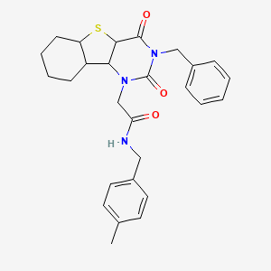 2-{5-benzyl-4,6-dioxo-8-thia-3,5-diazatricyclo[7.4.0.0^{2,7}]trideca-1(9),2(7),10,12-tetraen-3-yl}-N-[(4-methylphenyl)methyl]acetamide