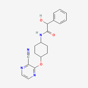 molecular formula C19H20N4O3 B2562854 N-((1r,4r)-4-((3-氰基吡嗪-2-基)氧基)环己基)-2-羟基-2-苯基乙酰胺 CAS No. 2034194-58-4