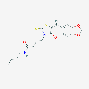 molecular formula C19H22N2O4S2 B256289 4-[5-(1,3-benzodioxol-5-ylmethylene)-4-oxo-2-thioxo-1,3-thiazolidin-3-yl]-N-butylbutanamide 