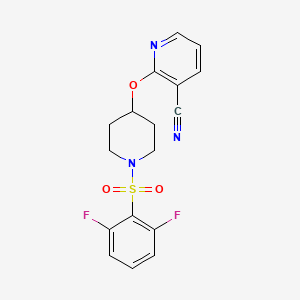 molecular formula C17H15F2N3O3S B2562937 2-((1-((2,6-Difluorophenyl)sulfonyl)piperidin-4-yl)oxy)nicotinonitrile CAS No. 1797951-34-8
