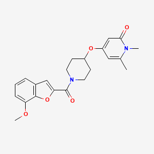 molecular formula C22H24N2O5 B2562949 4-((1-(7-甲氧基苯并呋喃-2-羰基)哌啶-4-基)氧基)-1,6-二甲基吡啶-2(1H)-酮 CAS No. 2320954-98-9