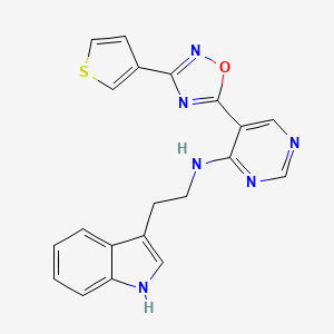 molecular formula C20H16N6OS B2562960 N-(2-(1H-indol-3-yl)ethyl)-5-(3-(thiophen-3-yl)-1,2,4-oxadiazol-5-yl)pyrimidin-4-amine CAS No. 2034511-04-9