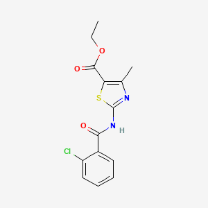molecular formula C14H13ClN2O3S B2562968 Ethyl 2-(2-chlorobenzamido)-4-methylthiazole-5-carboxylate CAS No. 313262-14-5