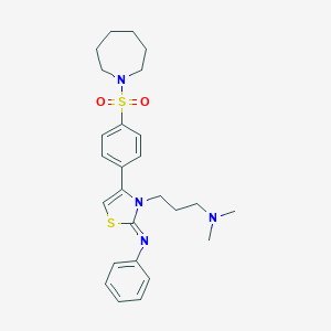 molecular formula C26H34N4O2S2 B256299 N-{4-[4-(1-azepanylsulfonyl)phenyl]-3-[3-(dimethylamino)propyl]-1,3-thiazol-2-ylidene}-N-phenylamine 