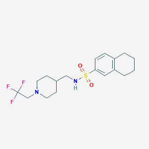molecular formula C18H25F3N2O2S B2563009 N-[[1-(2,2,2-Trifluoroethyl)piperidin-4-yl]methyl]-5,6,7,8-tetrahydronaphthalene-2-sulfonamide CAS No. 2320416-32-6