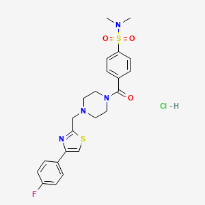 molecular formula C23H26ClFN4O3S2 B2563024 4-(4-((4-(4-fluorophenyl)thiazol-2-yl)methyl)piperazine-1-carbonyl)-N,N-dimethylbenzenesulfonamide hydrochloride CAS No. 1216756-23-8