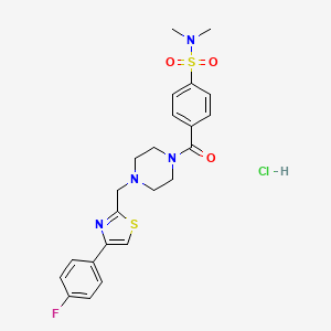 molecular formula C23H26ClFN4O3S2 B2563024 Clorhidrato de 4-(4-((4-(4-fluorofenil)tiazol-2-il)metil)piperazina-1-carbonil)-N,N-dimetilbencensulfonamida CAS No. 1216756-23-8