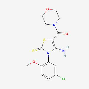 molecular formula C15H16ClN3O3S2 B2563026 [4-Amino-3-(5-chloro-2-methoxyphenyl)-2-sulfanylidene-5-thiazolyl]-(4-morpholinyl)methanone CAS No. 946355-76-6