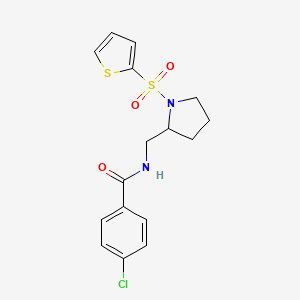 molecular formula C16H17ClN2O3S2 B2563053 4-chloro-N-((1-(thiophen-2-ylsulfonyl)pyrrolidin-2-yl)methyl)benzamide CAS No. 896282-12-5