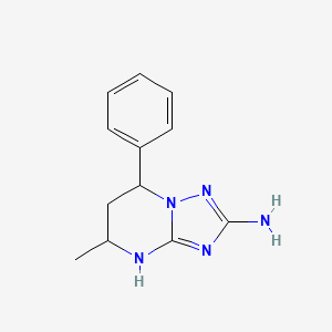 molecular formula C12H15N5 B2563060 5-Methyl-7-phenyl-4,5,6,7-tetrahydro-[1,2,4]triazolo[1,5-a]pyrimidin-2-ylamine CAS No. 330833-68-6