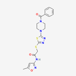 molecular formula C19H20N6O3S2 B2563070 2-((5-(4-benzoylpiperazin-1-yl)-1,3,4-thiadiazol-2-yl)thio)-N-(5-methylisoxazol-3-yl)acetamide CAS No. 1172829-06-9