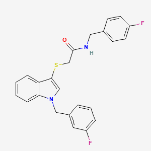 molecular formula C24H20F2N2OS B2563079 N-(4-fluorobenzyl)-2-((1-(3-fluorobenzyl)-1H-indol-3-yl)thio)acetamide CAS No. 851412-37-8