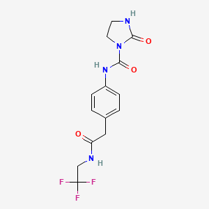 molecular formula C14H15F3N4O3 B2563088 2-oxo-N-(4-(2-oxo-2-((2,2,2-trifluoroethyl)amino)ethyl)phenyl)imidazolidine-1-carboxamide CAS No. 1448063-73-7