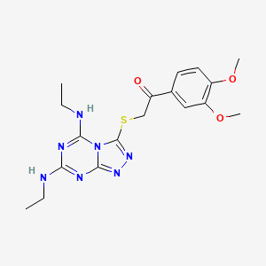 2-{[5,7-Bis(ethylamino)[1,2,4]triazolo[4,3-a][1,3,5]triazin-3-yl]sulfanyl}-1-(3,4-dimethoxyphenyl)ethanone