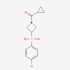 molecular formula C13H14ClNO3S B2563092 (3-((4-Chlorophenyl)sulfonyl)azetidin-1-yl)(cyclopropyl)methanone CAS No. 1448031-16-0