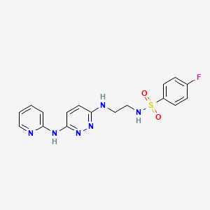 molecular formula C17H17FN6O2S B2563101 4-氟-N-(2-((6-(吡啶-2-氨基)嘧啶-3-基)氨基)乙基)苯磺酰胺 CAS No. 1021038-73-2