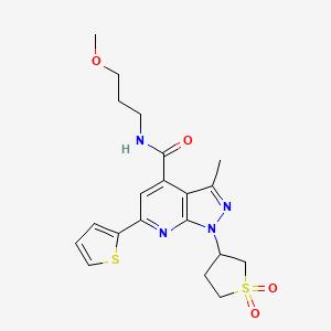 molecular formula C20H24N4O4S2 B2563104 1-(1,1-dioxidotetrahydrothiophen-3-yl)-N-(3-methoxypropyl)-3-methyl-6-(thiophen-2-yl)-1H-pyrazolo[3,4-b]pyridine-4-carboxamide CAS No. 1021075-14-8