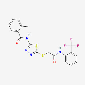molecular formula C19H15F3N4O2S2 B2563123 2-methyl-N-[5-[2-oxo-2-[2-(trifluoromethyl)anilino]ethyl]sulfanyl-1,3,4-thiadiazol-2-yl]benzamide CAS No. 392296-94-5