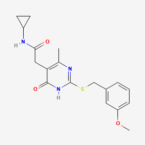 molecular formula C18H21N3O3S B2563146 N-环丙基-2-(2-((3-甲氧基苄基)硫代)-4-甲基-6-氧代-1,6-二氢嘧啶-5-基)乙酰胺 CAS No. 1105200-06-3