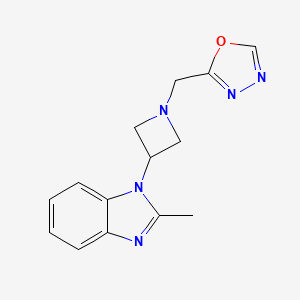 molecular formula C14H15N5O B2563155 2-[[3-(2-Methylbenzimidazol-1-yl)azetidin-1-yl]methyl]-1,3,4-oxadiazole CAS No. 2380176-34-9