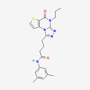 molecular formula C22H25N5O2S B2563157 N-(3,5-dimethylphenyl)-4-(5-oxo-4-propyl-4,5-dihydrothieno[2,3-e][1,2,4]triazolo[4,3-a]pyrimidin-1-yl)butanamide CAS No. 892765-31-0