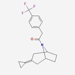 molecular formula C19H20F3NO B2563168 1-(3-Ciclopropiliden-8-azabiciclo[3.2.1]octan-8-il)-2-[4-(trifluorometil)fenil]etan-1-ona CAS No. 2195953-01-4