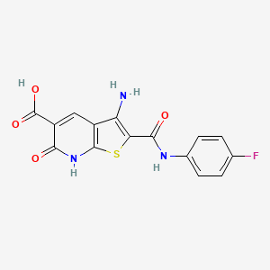 molecular formula C15H10FN3O4S B2563191 3-Amino-2-((4-fluorophenyl)carbamoyl)-6-oxo-6,7-dihydrothieno[2,3-b]pyridine-5-carboxylic acid CAS No. 687569-21-7
