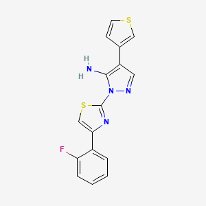 molecular formula C16H11FN4S2 B2563207 1-[4-(2-氟苯基)-1,3-噻唑-2-基]-4-(3-噻吩基)-1H-吡唑-5-胺 CAS No. 955967-08-5
