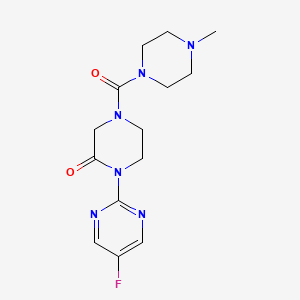 molecular formula C14H19FN6O2 B2563208 1-(5-Fluoropyrimidin-2-yl)-4-(4-methylpiperazine-1-carbonyl)piperazin-2-one CAS No. 2320533-07-9