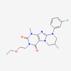 molecular formula C20H24ClN5O3 B2563210 9-(3-chlorophenyl)-3-(2-ethoxyethyl)-1,7-dimethyl-7,8-dihydro-6H-purino[7,8-a]pyrimidine-2,4-dione CAS No. 876900-86-6