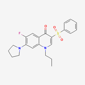 molecular formula C22H23FN2O3S B2563231 6-fluoro-3-(phenylsulfonyl)-1-propyl-7-(1-pyrrolidinyl)-4(1H)-quinolinone CAS No. 892758-65-5