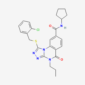 molecular formula C25H26ClN5O2S B2563237 1-((2-chlorobenzyl)thio)-N-cyclopentyl-5-oxo-4-propyl-4,5-dihydro-[1,2,4]triazolo[4,3-a]quinazoline-8-carboxamide CAS No. 1114830-23-7