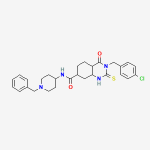 molecular formula C28H27ClN4O2S B2563246 N-(1-benzylpiperidin-4-yl)-3-[(4-chlorophenyl)methyl]-4-oxo-2-sulfanylidene-1,2,3,4-tetrahydroquinazoline-7-carboxamide CAS No. 422283-37-2