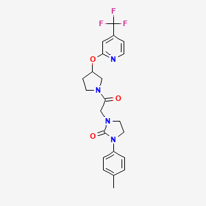 molecular formula C22H23F3N4O3 B2563253 1-(2-氧代-2-(3-((4-(三氟甲基)吡啶-2-基)氧基)吡咯烷-1-基)乙基)-3-(对甲苯基)咪唑烷-2-酮 CAS No. 2034273-14-6