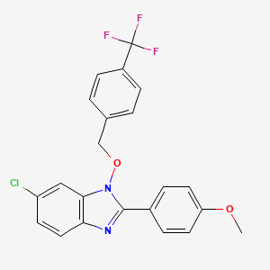 molecular formula C22H16ClF3N2O2 B2563261 4-(6-chloro-1-{[4-(trifluoromethyl)benzyl]oxy}-1H-1,3-benzimidazol-2-yl)phenyl methyl ether CAS No. 329234-93-7