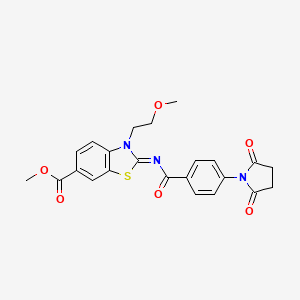 molecular formula C23H21N3O6S B2563265 Methyl 2-[4-(2,5-dioxopyrrolidin-1-yl)benzoyl]imino-3-(2-methoxyethyl)-1,3-benzothiazole-6-carboxylate CAS No. 864975-31-5