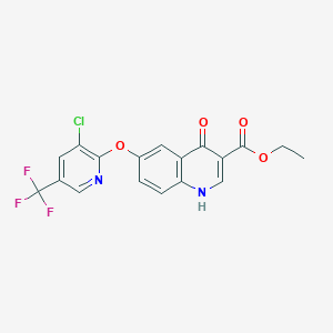 molecular formula C18H12ClF3N2O4 B2563271 Ethyl 6-{[3-chloro-5-(trifluoromethyl)pyridin-2-yl]oxy}-4-hydroxyquinoline-3-carboxylate CAS No. 339099-91-1