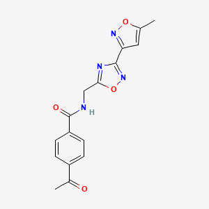 molecular formula C16H14N4O4 B2563303 4-acetyl-N-((3-(5-methylisoxazol-3-yl)-1,2,4-oxadiazol-5-yl)methyl)benzamide CAS No. 1904187-36-5