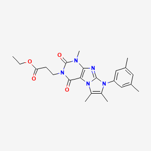 molecular formula C23H27N5O4 B2563306 ethyl 3-(8-(3,5-dimethylphenyl)-1,6,7-trimethyl-2,4-dioxo-1H-imidazo[2,1-f]purin-3(2H,4H,8H)-yl)propanoate CAS No. 887456-56-6