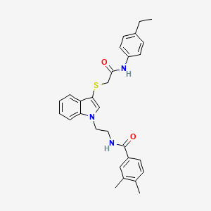 N-(2-(3-((2-((4-ethylphenyl)amino)-2-oxoethyl)thio)-1H-indol-1-yl)ethyl)-3,4-dimethylbenzamide