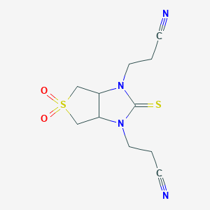 molecular formula C11H14N4O2S2 B256331 3-[3-(2-Cyanoethyl)-5,5-dioxo-2-sulfanylidene-3a,4,6,6a-tetrahydrothieno[3,4-d]imidazol-1-yl]propanenitrile 