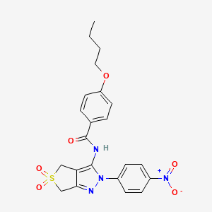 4-butoxy-N-(2-(4-nitrophenyl)-5,5-dioxido-4,6-dihydro-2H-thieno[3,4-c]pyrazol-3-yl)benzamide