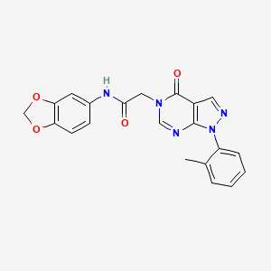 molecular formula C21H17N5O4 B2563366 N-(1,3-苯并二氧杂环-5-基)-2-[1-(2-甲基苯基)-4-氧代吡唑并[3,4-d]嘧啶-5-基]乙酰胺 CAS No. 887457-00-3