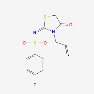 molecular formula C12H11FN2O3S2 B2563370 (E)-N-(3-allyl-4-oxothiazolidin-2-ylidene)-4-fluorobenzenesulfonamide CAS No. 867041-98-3
