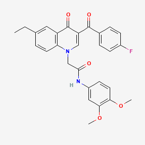 molecular formula C28H25FN2O5 B2563372 N-(3,4-dimethoxyphenyl)-2-(6-ethyl-3-(4-fluorobenzoyl)-4-oxoquinolin-1(4H)-yl)acetamide CAS No. 895652-44-5